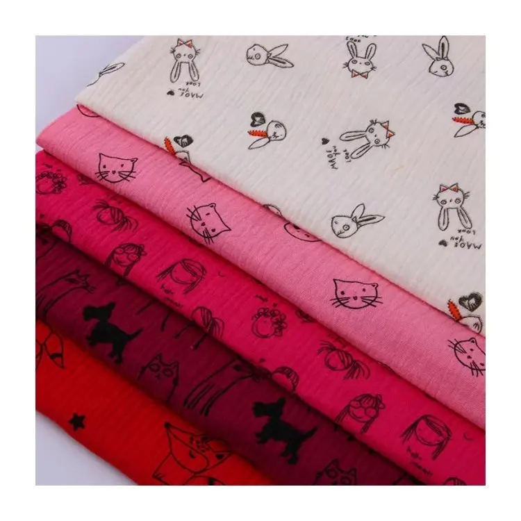 wholesale custom cotton bamboo muslin fabric baby printed white double gauze cheap print 100 cotton muslin fabric for baby