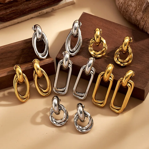 Boucles d'oreilles modernes minimalistes à double cercle pour femmes, plaquées or 18 carats, en acier inoxydable 304, électroplaquées sous vide - Product Image 1