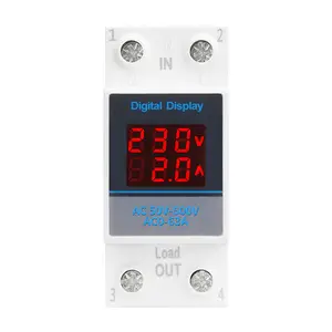 DIN Rail Single-phase AC Dual LED Digital Voltmeter Ammeter AC50-500V 63A 100A Voltage Current Meter Volt Amp Tester Detector