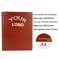 Vente en gros de carnets A4 personnalisés avec reliure à 4 anneaux, carnet de notes à reliure à spirale à feuilles mobiles, carnet de notes en cuir PU avec logo de marque