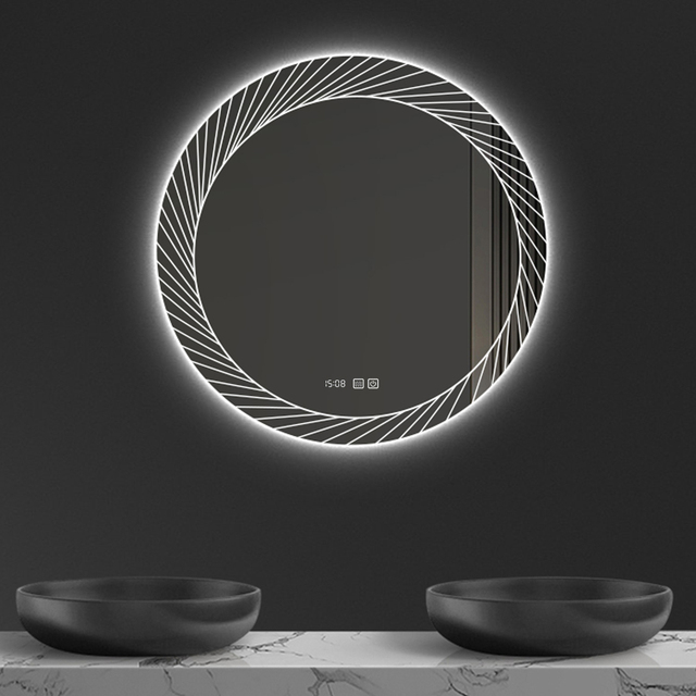 Custom Round Wall Mirror Silver Light LED Bathroom Mirror Touch Screen Smart Mirror for Apartment
