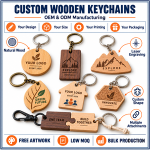 Porte-clés en bois personnalisés, logo gravé au laser, cadeaux promotionnels pour événements d'entreprise, fabrication OEM ODM - Product Image 4
