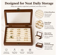 Boîte à bijoux de table en bois de noyer noir naturel avec miroir rotatif et compartiment caché pour ranger les bagues