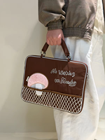 Sac à main pour ordinateur portable jaune pastel esthétique, étui de transport brodé Kawaii avec pochette organisatrice en maille et pochette pour trolley
