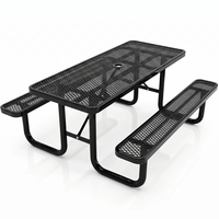 Table de pique-nique commerciale en métal expansé pour extérieur, 4, 6 et 8 pieds, avec banc, mobilier de patio, table à manger rectangulaire en acier