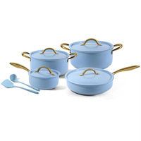 Ensemble de cuisine 10 pièces, léger, durable, réutilisable, antiadhésif, casseroles et poêles en aluminium, couvercles, poignées résistantes à la chaleur, compatible four