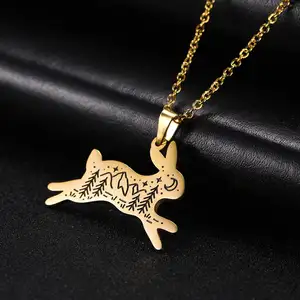 Edelstahl Schmuck Statement Halskette für Männer Frauen Tier Anhänger Halsketten Vogel Bär Kaninchen Fuchs Wolf Mountain Moon