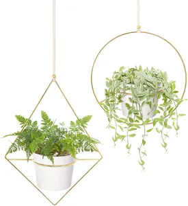 Hanging Planter, Set di 2 In Metallo Gancio della Pianta con Vaso di Plastica, Vaso di Fiori Pianta Titolare