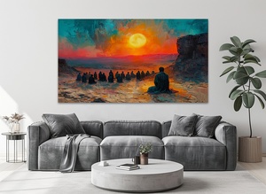 Venta al por mayor dunas de arena modernas puesta de sol sentado en el desierto aventura caminar estilo árabe lienzo impresiones artísticas para proyectos de hotel - Product Image 5