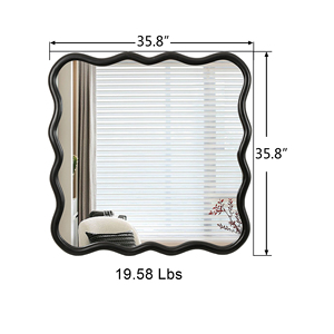 Solid Wood Wavy <b>Square</b> <b>Mirror</b> Black 36 x 36 Modern Wall Decor for Bathroom Bedroom Living Room Dining Room - Product Image 3
