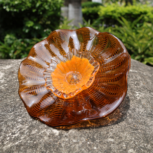 Chihuly Style Brown con Orange Stamen Art Placas de vidrio soplado Decoración de pared - Product Image 4