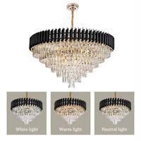 JACKSUN Grand Lustre Moderne en Cristal K9, Suspension Ronde Noire Rustique pour Hôtel et Salon