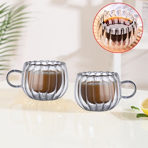 Elegante Doppelwandige Isolier-Kaffeetasse aus Glas mit Geriffeltem Rand und Thermischer Doppelschicht, Hitzebeständiger Dekotasse - Product Image 4