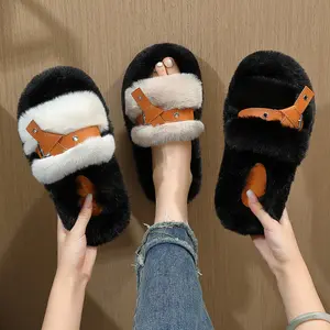 Wholesale New Trends Lace Slippers Warm Cotton Fluffy Indoor Slippers Open Toe Plush Slippers For Women