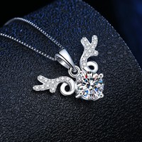 Collier en argent sterling S925 serti de diamants et de moissanite, pendentif cerf pour femme, design minimaliste, chaîne maille forçat, bijoux de voyage