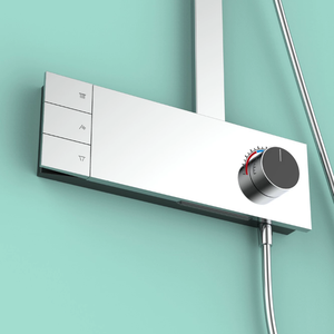 Ensemble de douche mural trois sections en cuivre brossé gris, chaud et froid, avec pomme de douche et mitigeur - Product Image 2