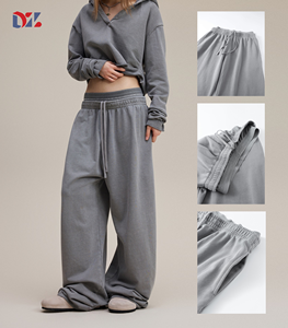 Pantalones Deportivos Casuales para Mujer, Cintura Media, Corte Holgado, Tejido Grueso de Felpa Francesa, Pierna Ancha, Cintura <span class=keywords><strong>Doble</strong></span>, Estilo Hip Hop Personalizado - Product Image 1