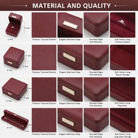 Boîte de rangement de voyage personnalisée en cuir PU grainé avec fermeture éclair, fenêtre en verre, double couche de velours pour bagues et boucles d'oreilles