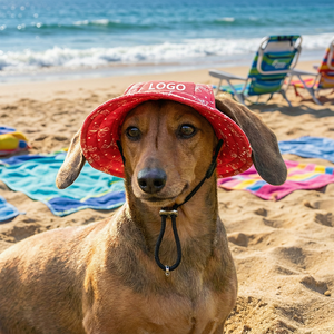 Chapéu de Verão Novo Moderno com Estampa em Tecido de Malha Respirável Ajustável para Animais de Estimação Chapéu Redondo de Princesa para Cães com Proteção Solar para Uso Externo - Product Image 4
