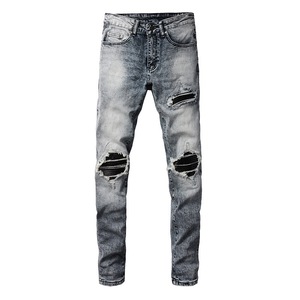 Jeans da <span class=keywords><strong>Uomo</strong></span> Firmati di Alta Qualità Blu Modello <span class=keywords><strong>Slim</strong></span> Effetto Strappato Vintage in Denim Distressed - Product Image 2
