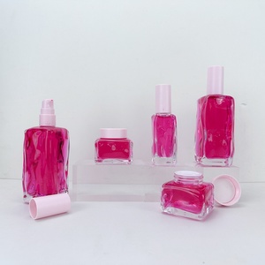 Luxurious Cosmetic Eye Cream Glass Lotion 40ml 50ml 120ml 150ml <b>Pink</b> Clear <b>Bottle</b> with Press Pump Screen Printing - Product Image 4