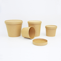 Bol à soupe en papier kraft jetable, cuvette à nouilles, emballage de tasses à emporter, bol à soupe avec couvercles, pièces