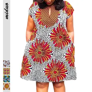 Plus Size Hot Sale Elegant African Style Digital Printing Women Casual V-neck Short-Sleeve Summer mini t shirt dress