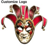 Máscara Veneciana de Arlequín de Alta Calidad con Logotipo Personalizado y Campanas, Accesorio de Disfraz para Carnaval, Mascarada y Fiestas Temáticas