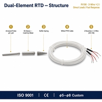 HUADONG Dual Element Sheathed RTD Sensor 5~8mm, Direct Lead & Buffer Spring, Pt100/Cu50/Cu100 for Special Purpose Equipment