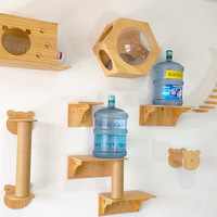 Structure murale pour chat en bois massif, plateforme de saut, griffoir, arbre à chat mural peu encombrant