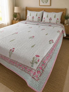 Beautiful Floral Block Printed Cotton Bedcover <b>Set</b> Lightweight Quilted <b>Comforter</b> & Pillow Covers Handmade Jaipur King Bedding - Product Image 6