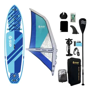 Placa de remo inflável para surf, placa de surf com 11 camada dupla, placa de remo inflável para kitesurfing e barras de vento para vela