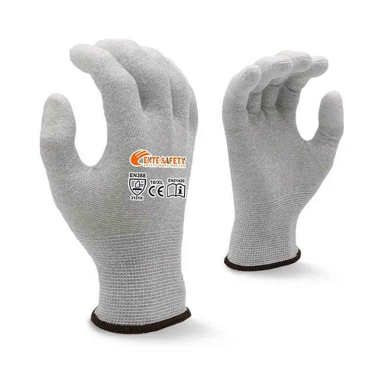 ENTE güvenlik 13 G polyester dikişsiz kabuk çıplak el hassasiyeti PU eldiven sağlar