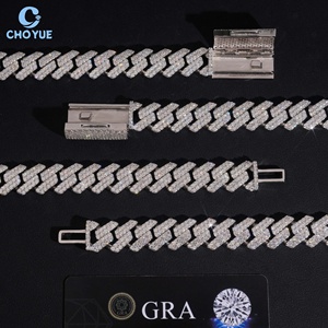 Solid 925 Sterling Silver 14mm 2rows GRA Moissanite Cuban Link <b>Chain</b> Necklace Men's Hiphop Style <b>Iced</b> <b>Out</b> Jewelry - Product Image 4
