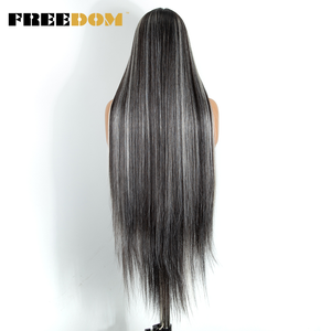 Perruques synthétiques à dentelle frontale FREEDOM pour femmes, modèle L-STRAIGHT, 38 pouces de long, lisses, pour cosplay brun, blond, rose, rouge, blanc - Product Image 5