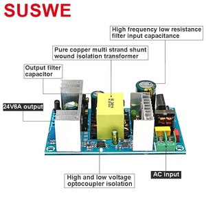 SUSWE AC-<span class=keywords><strong>DC</strong></span> 110-220V 24V <span class=keywords><strong>DC</strong></span> 6A 150W מודול אספקת חשמל עם מתג פלט יחיד לוח חשוף הגנה מפני עומס יתר/קצר חשמלי -40C - Product Image 3