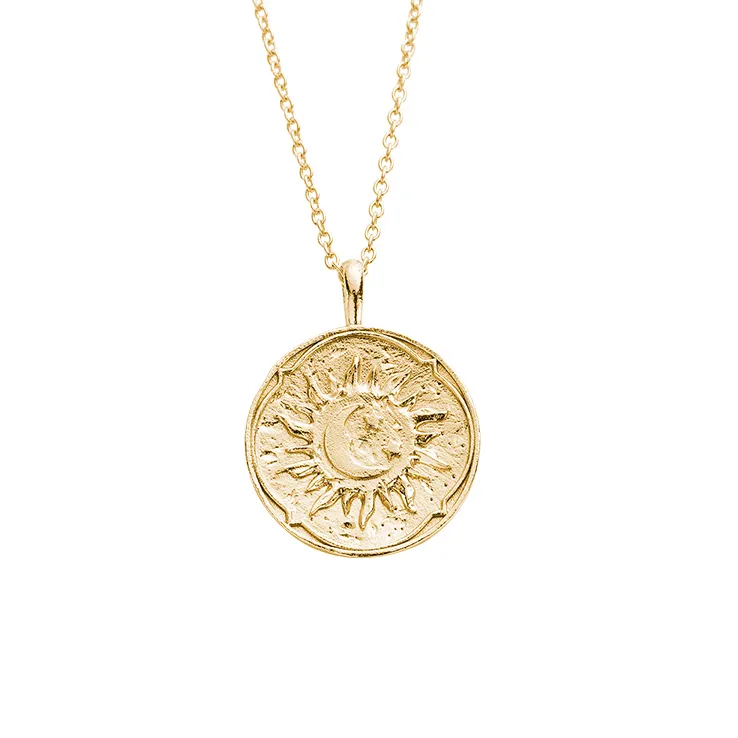 Женское ожерелье с подвеской в виде монеты солнца, 14 карат, ювелирное 925 серебро