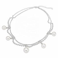 Collier élégant en alliage avec perles d'imitation pour femme, chaîne à maillons, collier ras du cou superposé, bijoux de mariée pour mariage