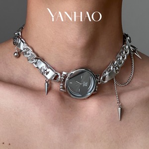 Steampunk Schedule <span class=keywords><strong>Plate</strong></span>, Metall Leder halsband, personal isierte Y2k Girl Halskette, Halskette - Product Image 3