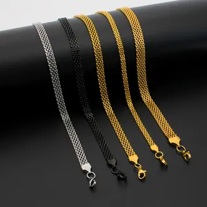 USENSET Mesh Stainless Steel Bracelet Necklace for Men Women 4mm 6mm 8mm Width Fashion Chokers Necklaces Collar DIY Jewelry Set