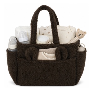 Organisateur de couches portable en fausse fourrure, <span class=keywords><strong>sac</strong></span> de rangement pour chambre de bébé avec séparateur amovible et poignées pour nouveau-né - Product Image 1