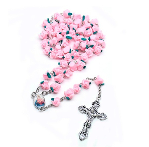 Rosario Cattolico Colorato con Perle a Forma di Rosa in Argilla Polimerica, Collana con Crocifisso - Product Image 2