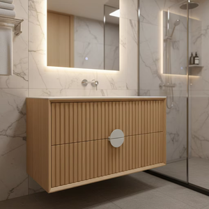 Meuble-lavabo de salle de bain blanc Shaker en bois massif moderne, prêt à assembler (RTA), finition écologique résistante à l'eau, tiroirs à fermeture douce, vente en gros - Product Image 1