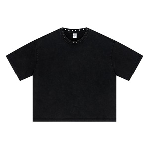 เสื้อยืดคอกลมแขนสั้นทรงโอเวอร์ไซส์ผ้าคอตตอนสีพื้นสำหรับผู้ชาย ดีไซน์เรียบง่าย สวมใส่สบาย ทรงปกติ - Product Image 5