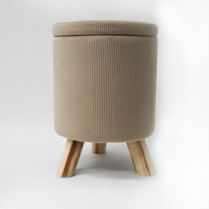 Factory Customized Living Room Bedroom New Velvet Footstool Round <strong>Stool</strong> Wooden <strong>Legs</strong> - Product Image 1