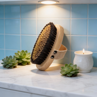 Brosses de bain, éponges et exfoliants pour la douche en bois de qualité supérieure avec logo personnalisé, poils de sanglier et cuivre, pour le corps sec