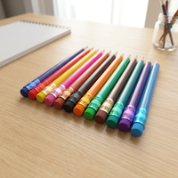 Ensemble de crayons de couleur triangulaires en plastique de 4 pouces, 12 couleurs, gomme colorée, mine souple, certifié EN71, papeterie artistique