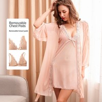 Ensemble de lingerie trois pièces pour femmes avec coussinets de poitrine, nuisette dos nu à col licou sans manches, allure nuptiale, hiver et été