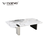 Table basse rectangulaire moderne et durable au prix d'usine avec plateau en marbre naturel et pieds en acier pour le salon