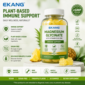 Gomitas de Glicinato de Magnesio de Marca Privada con Vitamina D3 y Zinc, a Base de Plantas, Veganas, con Sabor a Piña, Suplemento para el Apoyo Inmunológico - Product Image 1